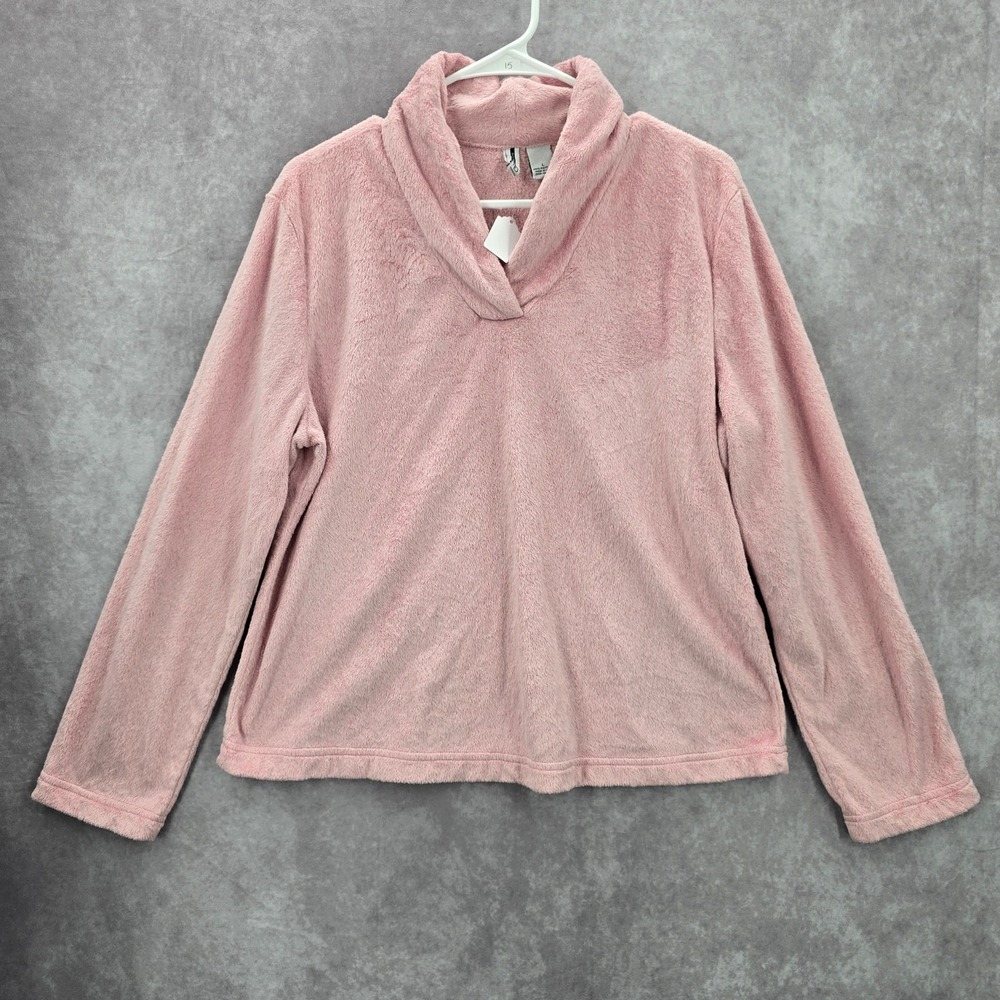 New Directions Pink Fleece Sweater Pullover Soft Comfy Cardigan‎ L Large